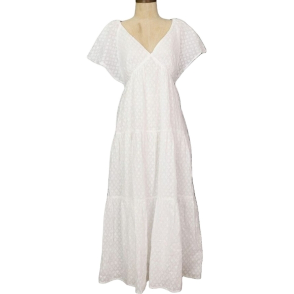 NWT Madewell White Crinkled Georgette Maxi Dress V-Neck Flutter Sleeves Size 8 - Picture 7 of 16